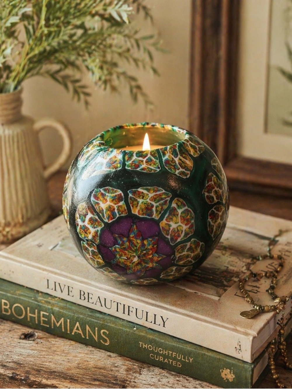 Vintage Y2K Wax Candle Art Style Kaleidoscope Design Boho Décor
